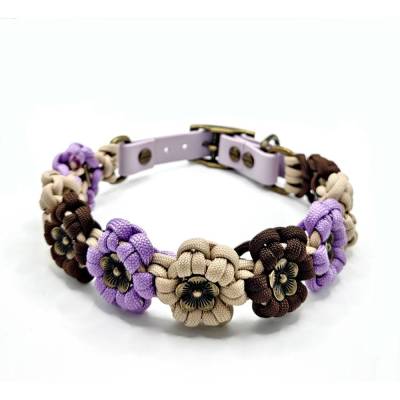 Hundehalsband mit Blumen, Blumenhalsband, handgeflochten, Wunschfarben, verstellbarer Biothane Adpater