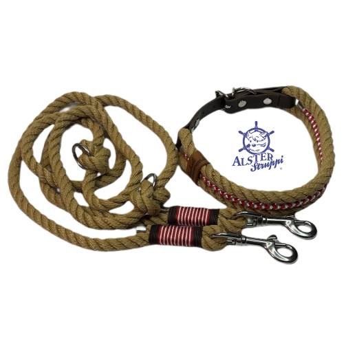 Leine Halsband Set verstellbar, alle Größen möglich, natur, rot, weiß, braun, Wunschlänge