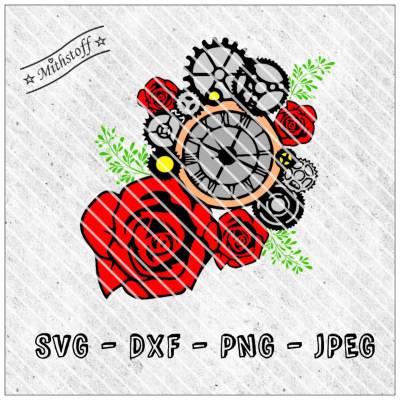Plotterdatei - Rad der Zeit - SVG - DXF - PNG - Jpeg - Datei - Zahnrad - Rosen - Uhr
