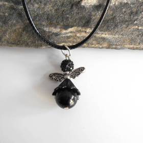 Schwarz Engel  Kette Halskette Lederband  3D , gothic, gothik, Schutzengel,Glücksbringer 