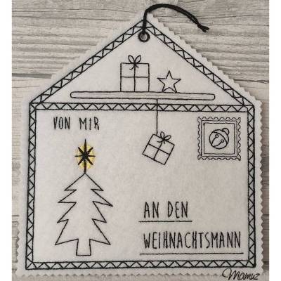 *  Briefumschlag an den Weihnachtsmann / Christkind ITH *  zwei Stickdateien 16 x 18