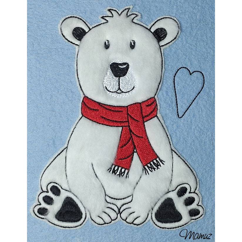 *  Eisbär sitzend  *  Outline (Umrandung) und Doodle / Stickdatei - 2 Dateien 13 x 18 Bild 1