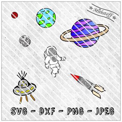 Plotterdatei - Weltraum - Astronaut - SVG - DXF - Weltall - Planeten - Raumfahrt