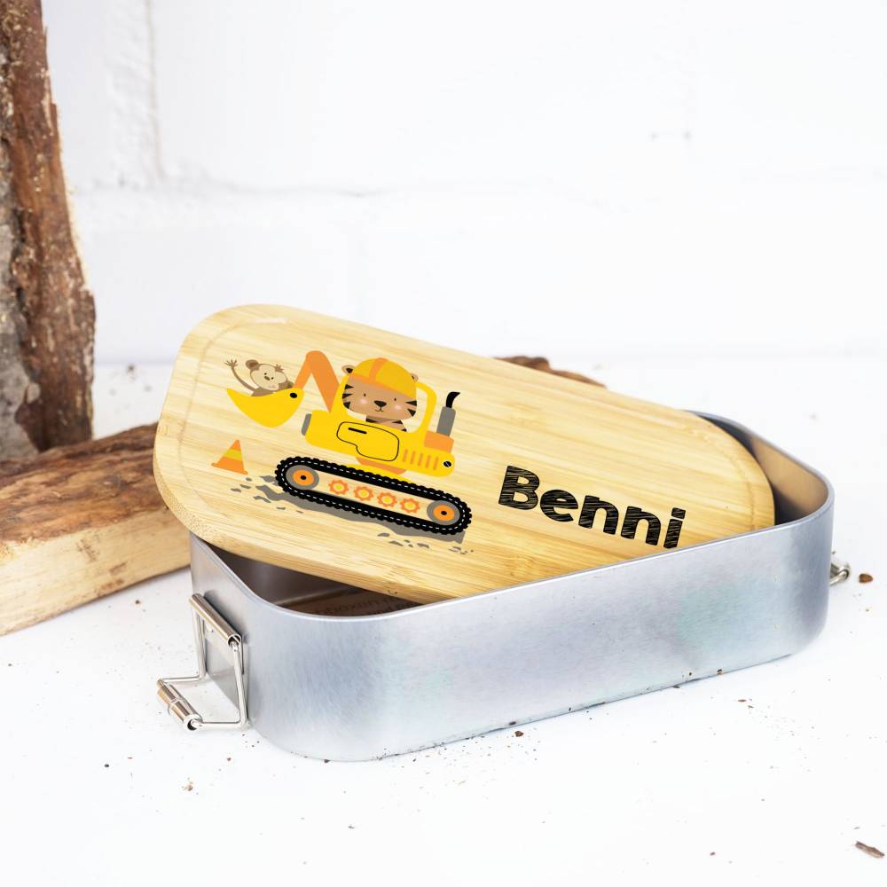 Lunchbox personalisiert, Brotdose für Kinder bedruckt mit Name, Brotbox für Kindergarten, Edelstahldose mit Bambusdeckel Bild 5