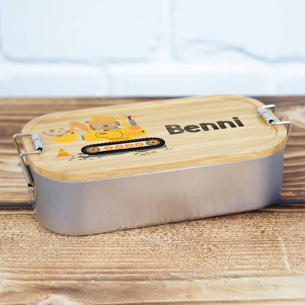 Lunchbox personalisiert, Brotdose für Kinder bedruckt mit Name, Brotbox für Kindergarten, Edelstahldose mit Bambusdeckel Bild 6