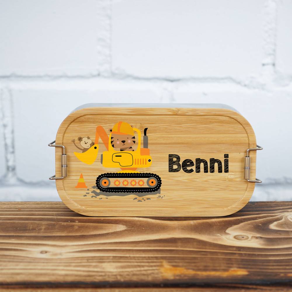 Lunchbox personalisiert, Brotdose für Kinder bedruckt mit Name, Brotbox für Kindergarten, Edelstahldose mit Bambusdeckel Bild 7