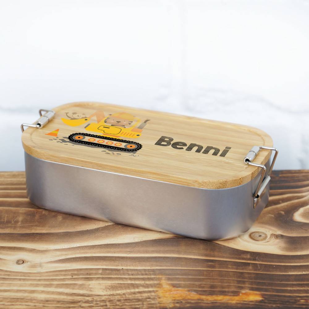 Lunchbox personalisiert, Brotdose für Kinder bedruckt mit Name, Brotbox für Kindergarten, Edelstahldose mit Bambusdeckel Bild 8