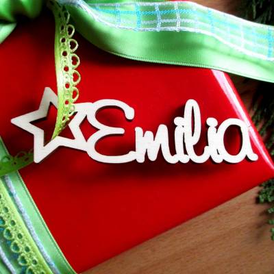 Geschenkanhänger Name mit Stern, individuelle Schriftzug