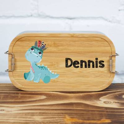 Lunchbox personalisiert, Brotdose für Kinder bedruckt mit Name, Brotbox für Kindergarten, Edelstahldose mit Bambusdeckel