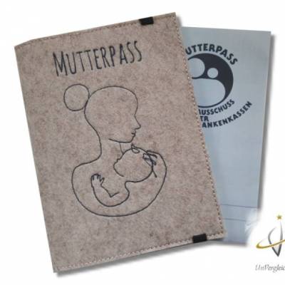 Mutterpasshülle personalisierbar Filzhülle Mutterpass OneLine ArtLine Mama und Baby beige meliert