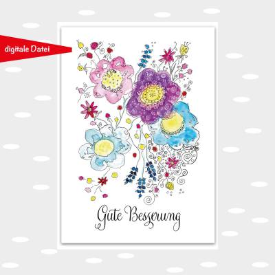 Postkarte "Gute Besserung" zum Ausdrucken für Genesungswünsche, private Nutzung, Din A6