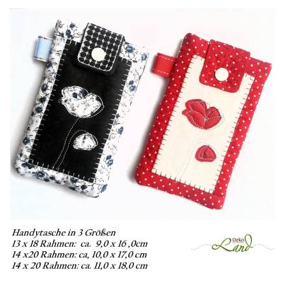 ITH Stickdatei Handytasche Mohn Set – Patchwork Handytaschen in 3 Größen mit Mohnblume