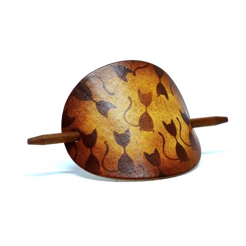 Leder Haarspange – OX Antique Lion Kitty Club – Vickys World - Rindsleder & Holz