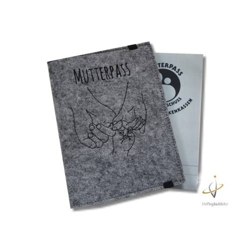 Mutterpasshülle personalisierbar Filzhülle Mutterpass OneLine ArtLine Hände baby grau meliert