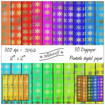 30 x Digital Paper - Digipapier -  Herzmandala - JPEG - 12 Zoll - 300 DPI