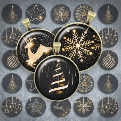316 - Cabochon Vorlagen, 25mm 18mm 14mm 12mm, rund, Cabochon Motive, Bottle Cap images Weihnachten Gold Christmas