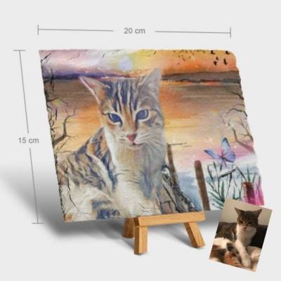 Personalisiertes Tierportrait von deinem Foto auf hochwertiger Natur Schiefertafel inkl.Aufsteller,Weihnachtsgeschenk 