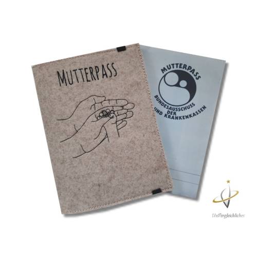 Mutterpasshülle personalisierbar Filzhülle Mutterpass OneLine ArtLine Hände beige meliert