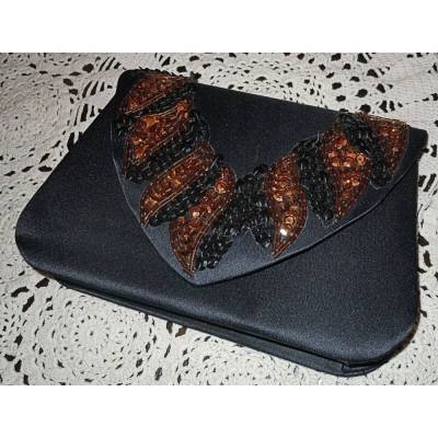 Vintage Pailletten Abendtasche 80er Jahre – Schwarze Handtasche mit Schulterkordel