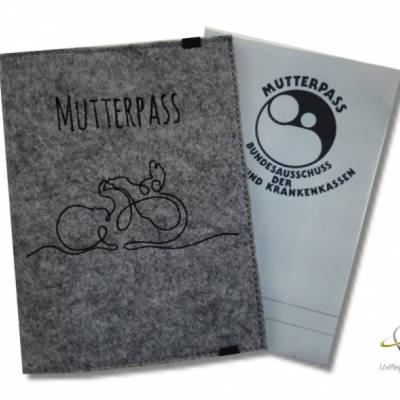 Mutterpasshülle personalisierbar Filzhülle Mutterpass OneLine ArtLine Baby grau meliert