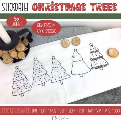 Digitale Stickdatei Christmas Trees Blackwork 10x10 - 20x30 (4x4 - 8x12")