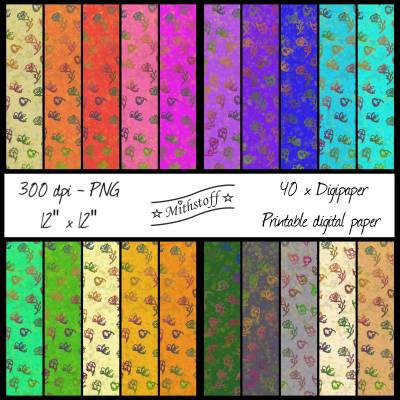 40 x Digital Paper - Digipapier -  Magnolie - PNG - 12 Zoll - 300 DPI