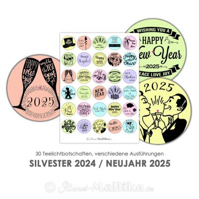 Silvester 2024 - Teelicht-Botschaften Teelicht Vorlagen Bilder für Teelichter digitale Datei Teelicht