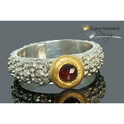 Goldschmiede Schmorring "Frosted" Sterling Silber mit Teilvergoldung, Ring Damen, Verlobung, Verlobungsring, 
