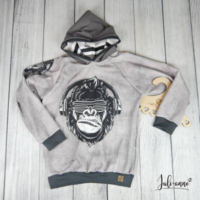 Gr. 140 cooler Hoodie Affe Kopfhörer