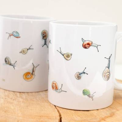 Frühstückstasse mit Schnecken, Tasse Personalisierbar, Weihnachtsgeschenk Tasse
