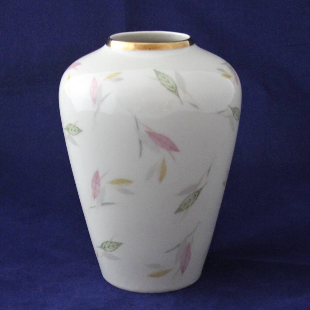 Gerold Porzellan Vase 50er Jahre Blätter mit Goldrand