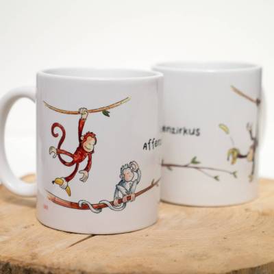 Frühstückstasse, Tasse mit Affen, lustiger Kinder-Becher, Personalisierbar