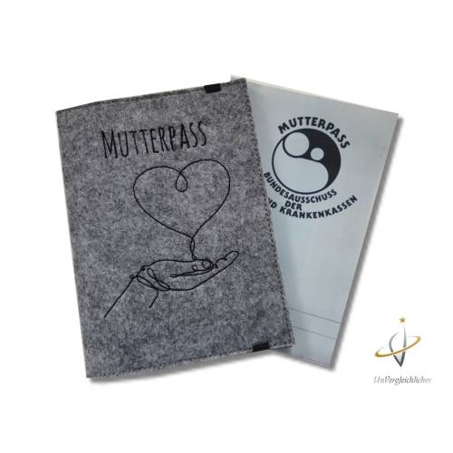Mutterpasshülle personalisierbar Filzhülle Mutterpass OneLine ArtLine Herz grau meliert