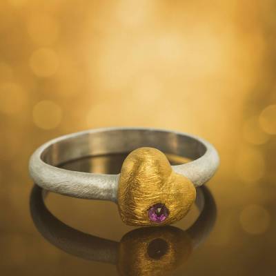 Goldschmiedering "Sweetheart" Ring mit Herz, Herzring, Silberring Herz, Verlobung, Verlobungsring, Liebe
