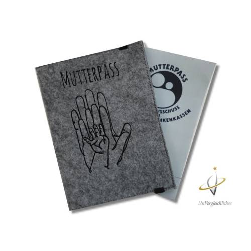 Mutterpasshülle personalisierbar Filzhülle Mutterpass OneLine ArtLine Hände grau meliert