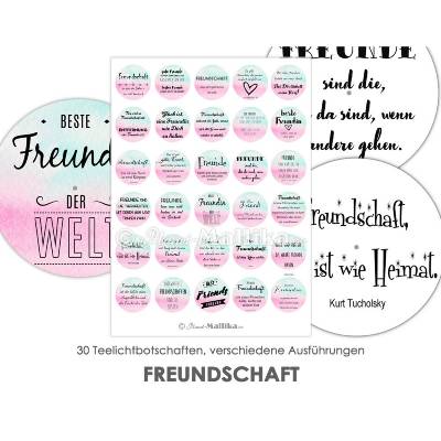 FREUNDSCHAFT Teelicht - Botschaften Teelicht Vorlagen Bilder für Teelichter digitale Datei zum Selbstausdrucken