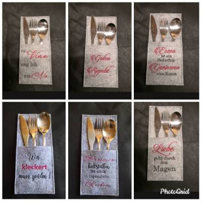 S-BT0001 6er Set Bestecktaschen, Filz 3mm, bestickt