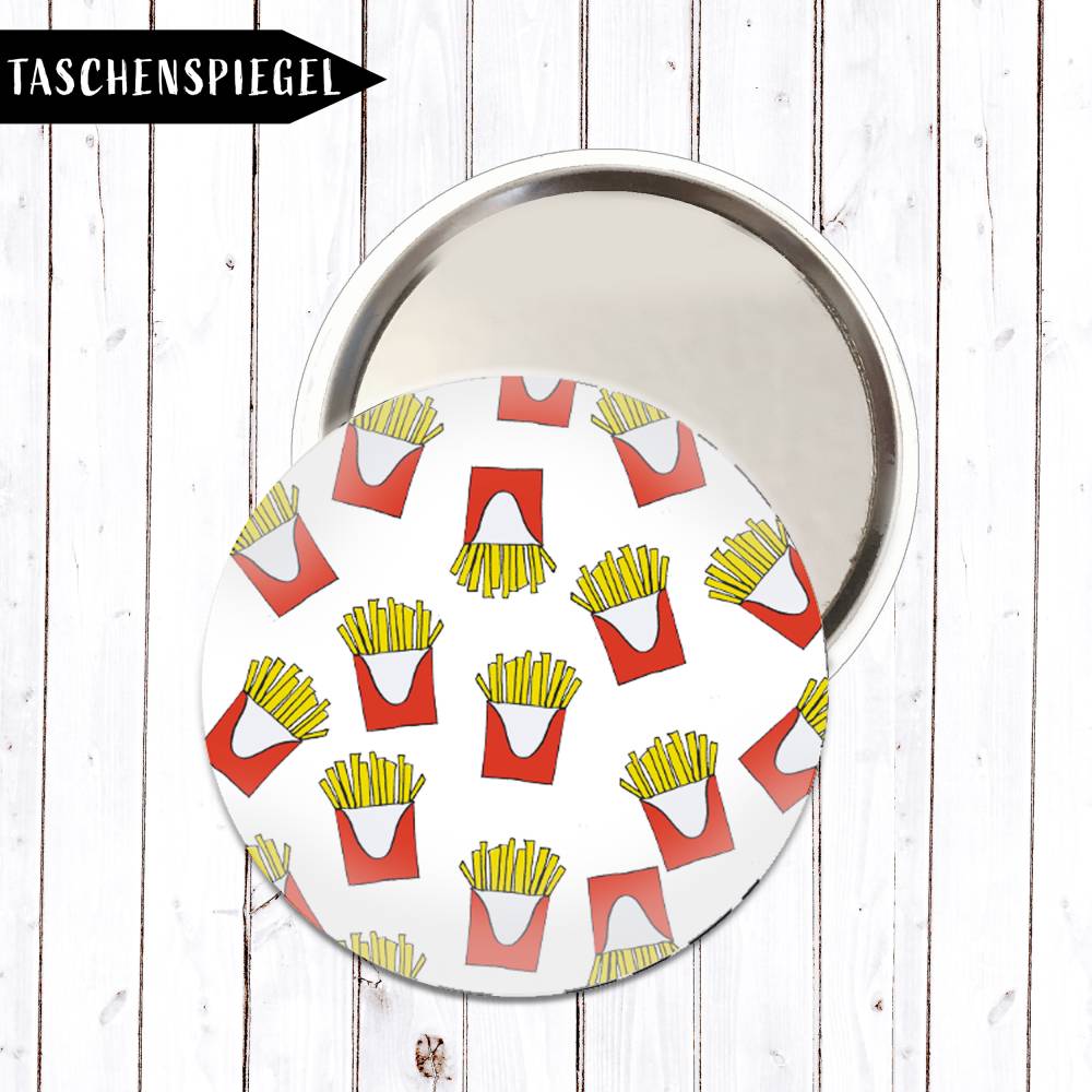 Handgemachter Taschenspiegel mit Pommes Motiv – Kalorienfrei & Liebevoll illustriert Bild 1