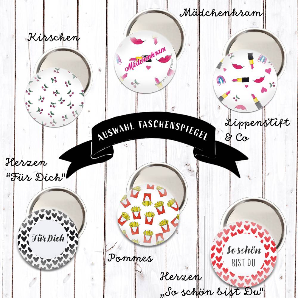 Handgemachter Taschenspiegel mit Pommes Motiv – Kalorienfrei & Liebevoll illustriert Bild 6