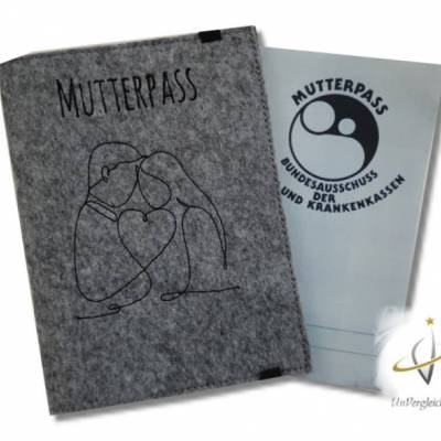 Mutterpasshülle personalisierbar Filzhülle Mutterpass OneLine ArtLine Eltern grau meliert
