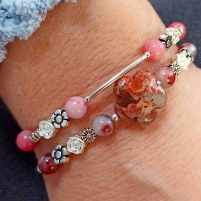 Jade Armband Damen 2-reihig – Edelstein Armschmuck mit Sterling Silber, 18,5 cm