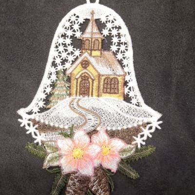 S-AH0002 LACE Weihnachten Glocke, Baumschmuck, Fenster, gestickt - handmade - Gr. M