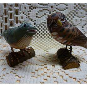2 Vogel-Figuren auf Holz - Eule