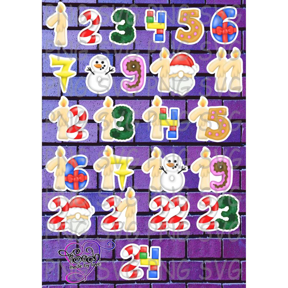Plotterdatei "Weihnachtszahlen" SVG, DXF, inkl. Digistamp PNG Bild 1