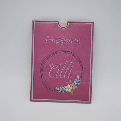Impfpasshülle, Schutzhülle für den Impfpass bestickt "Blumenkranz" Kunstleder für Frauen, Erwachsene, Reise Gesc