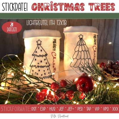 Digitale Stickserie Christmas Trees Lichtbeutel ITH 13x18 (5x7")
