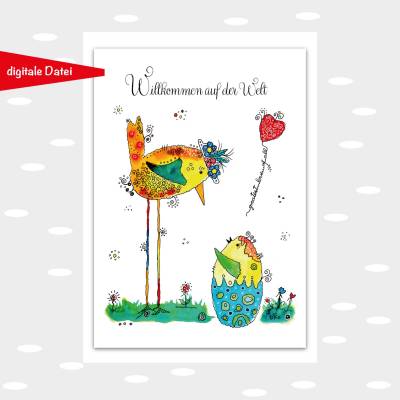 DIY Glückwunschkarte Geburt "Willkommen auf der Welt" – Digitale Druckdatei für A6 & A5 Karten