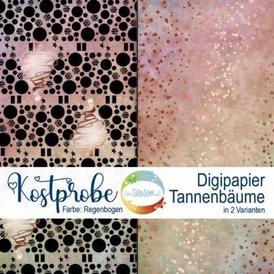 Kostprobe Digipapier Tannenbäume von senSEASONal, Variante Regenbogen zum Testen ob dir meine Papiere gefallen