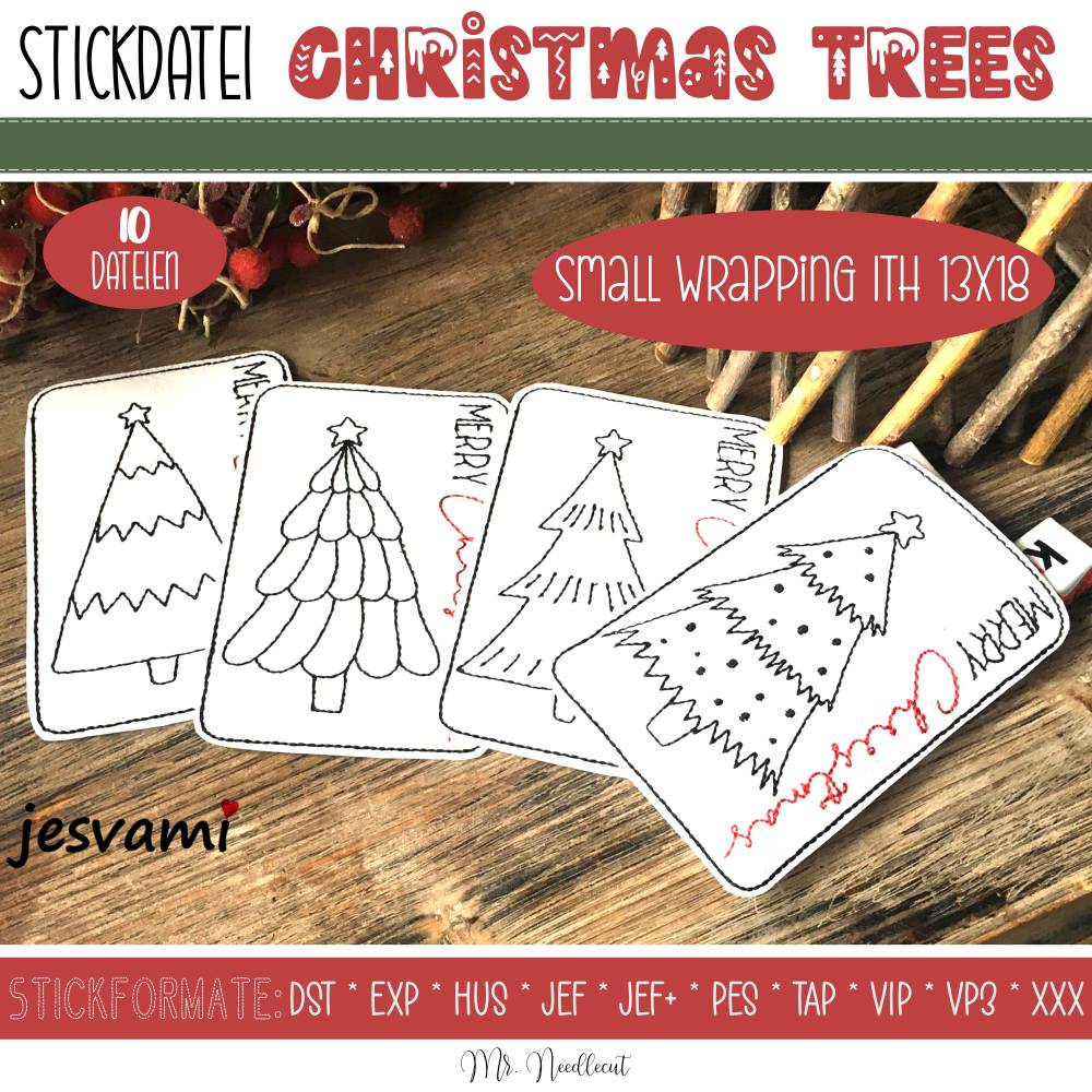 Digitale Stickserie Small Wrapping Christmas Trees ITH 13x18 (5x7") Bild 1