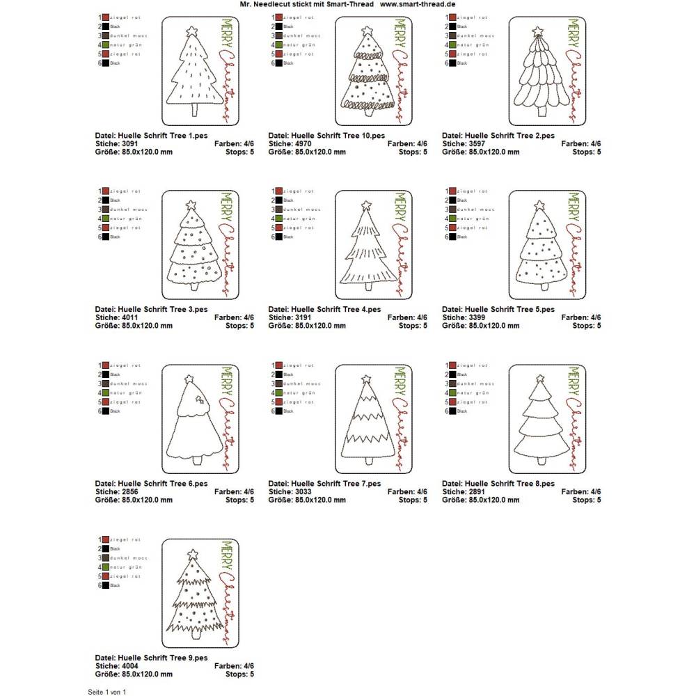 Digitale Stickserie Small Wrapping Christmas Trees ITH 13x18 (5x7") Bild 2